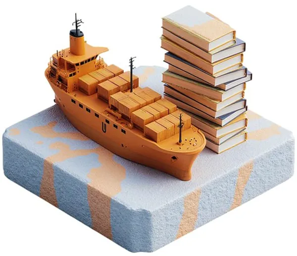Контейнеровоз и стопка книг — отрасли, с которыми мы работаем
